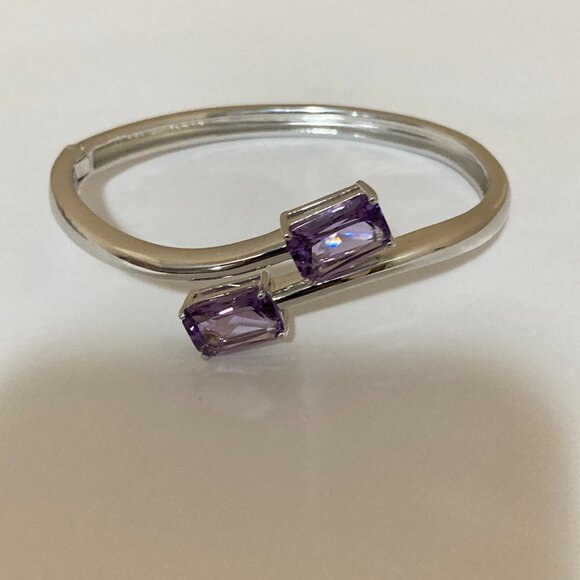 Unbranded Jewelry - Sterling Silver Amethyst Semi Wrap Bangle Bracelet